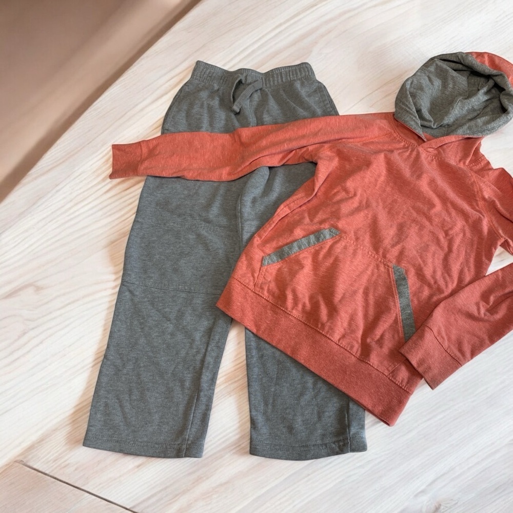 Wonder nation boys hooded long sleeve t-shirt orange gray sweatpants si…